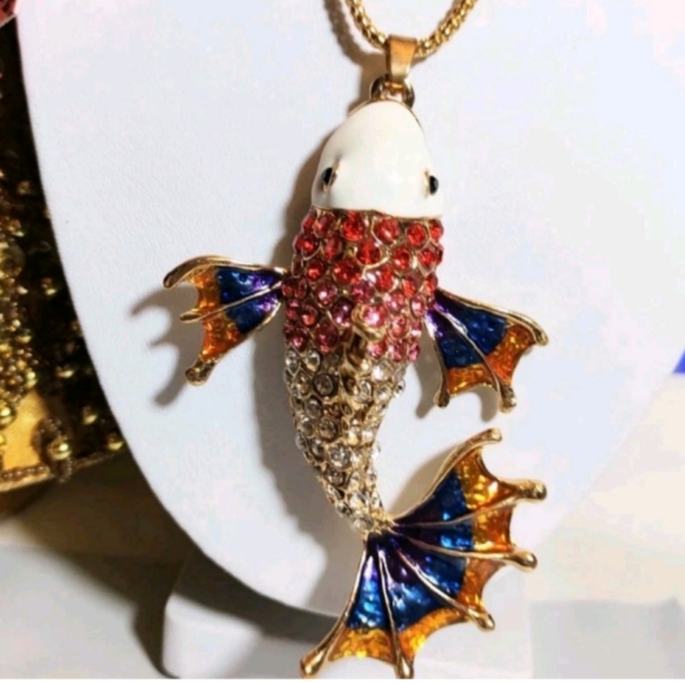 Betsey Johnson Multicolor Rhinestone Koi Fish Necklace - Picture 2 of 4